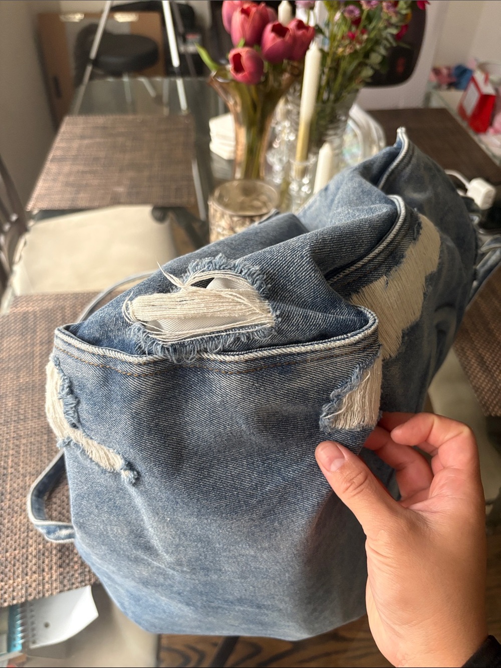 Telfar Distressed Denim Tote Bag in Light Blue - Picture 7 of 8
